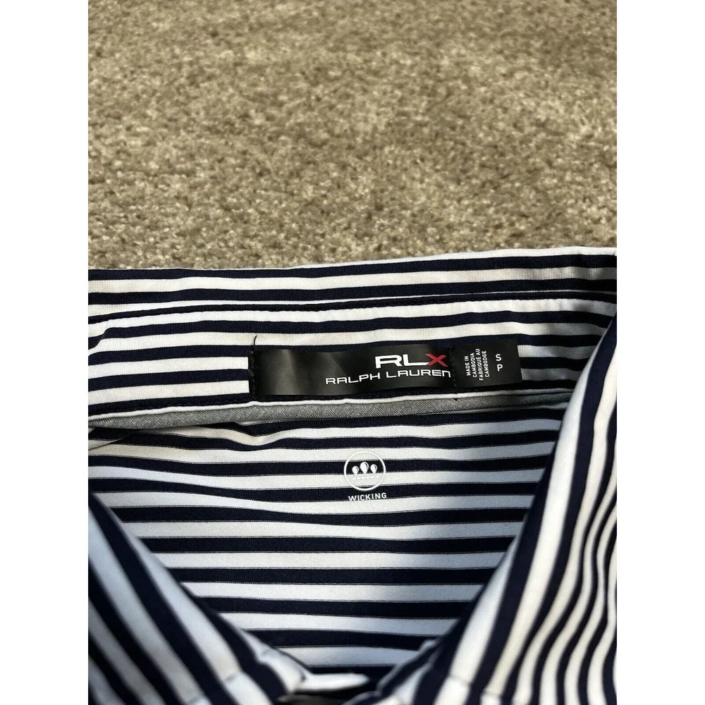 RLX Ralph Lauren‎ Men's Golf Polo Shirt Wicking Small Navy Blue/White Striped
